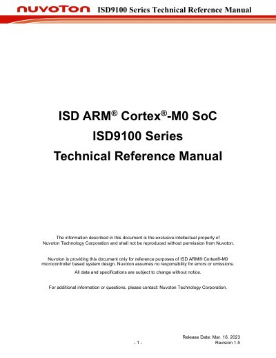 Nuvoton ISD9100 Series Technical Reference Manual - cover page
