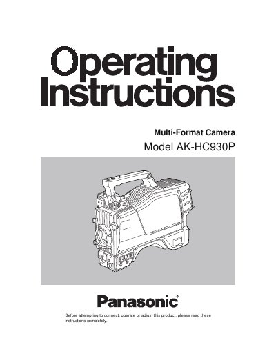 Panasonic AK-HC930P Multi-Format Camera Operating Instructions