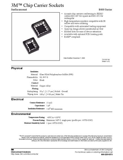 3M 8400 Series Chip Carrier Sockets Datasheet - cover page