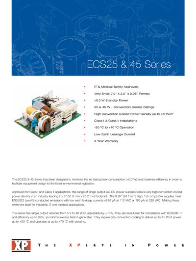 XP Power ECS25/ECS45 Series Datasheet - cover page