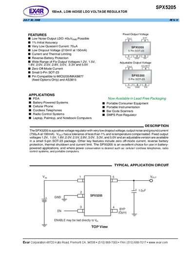 Exar SPX5205 Low-Noise LDO Voltage Regulator Handbook - cover page