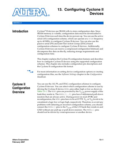 Altera Cyclone II Configuration Handbook Chapter 13 - cover page