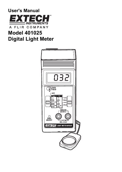 Extech 401025 Digital Light Meter User's Manual - cover page