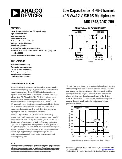 Analog Devices ADG1208/ADG1209 Datasheet Rev B - cover page