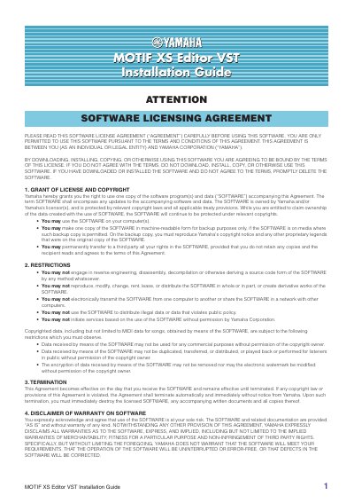 Yamaha MOTIF XS Editor VST Owner's Manual - cover page