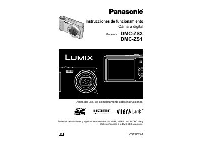 Panasonic DMC-ZS3 DMC-ZS1 Digital Camera User Manual - cover page