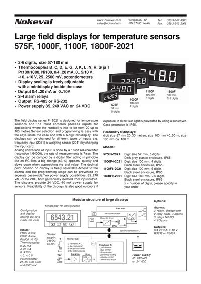 Nokeval F-2021 Digital Display Series Product Leaflet - cover page