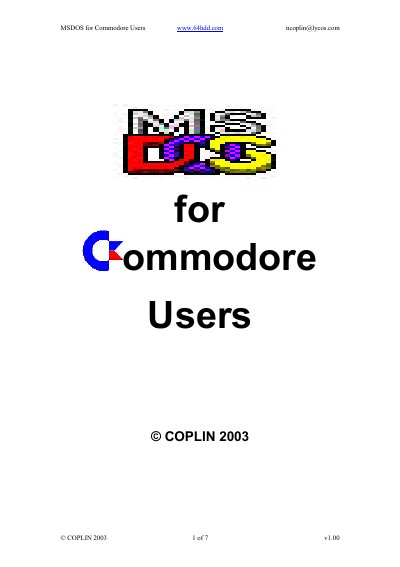 64HDD MSDOS for Commodore Users Guide - cover page