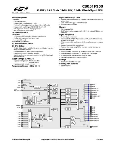 Silicon Laboratories C8051F350 Datasheet - cover page