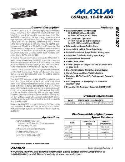 Maxim MAX1207 ADC Datasheet - cover page