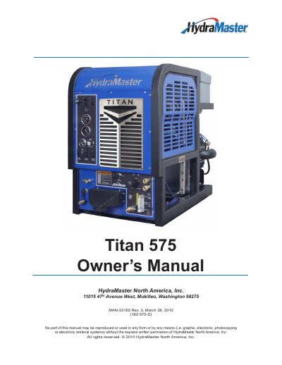 HydraMaster Titan 575 Owner's Manual - cover page
