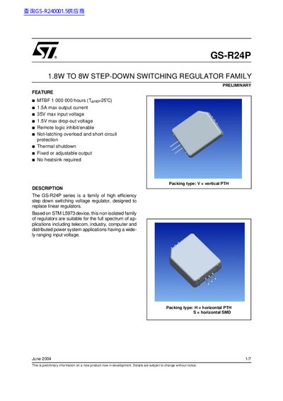 STMicroelectronics GS-R24P Step-Down Switching Regulator Datasheet - cover page