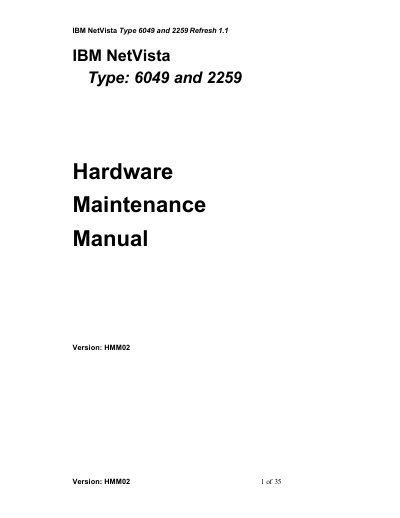 IBM NetVista Type 6049 and 2259 Hardware Maintenance Manual - cover page