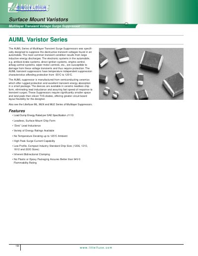 Littelfuse AUML Series Multilayer Transient Voltage Surge Suppressor Datasheet - cover page