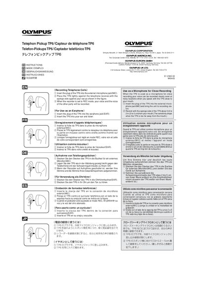 Olympus TP6 Telephone Pickup Instructions - cover page