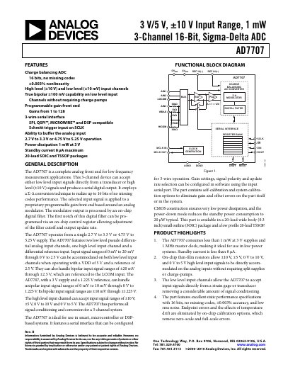 Analog Devices AD7707 3-Channel 16-Bit Sigma-Delta ADC Datasheet - cover page