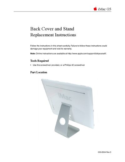 Apple iMac G5 Back Cover and Stand Replacement Instructions - cover page