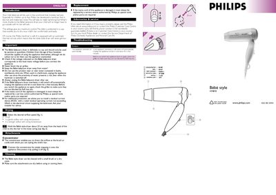 Philips HP4818 Bebe Babycare Hair Dryer User Guide - cover page