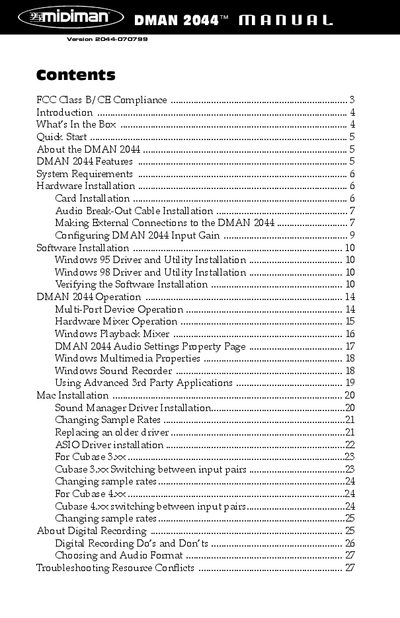 MIDIMAN DMAN 2044 Version 2044-070799 User Guide - cover page