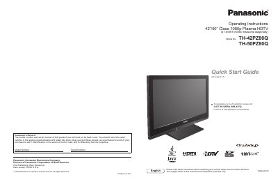 Panasonic TH-42PZ80Q/TH-50PZ80Q Plasma HDTV Operating Instructions - cover page