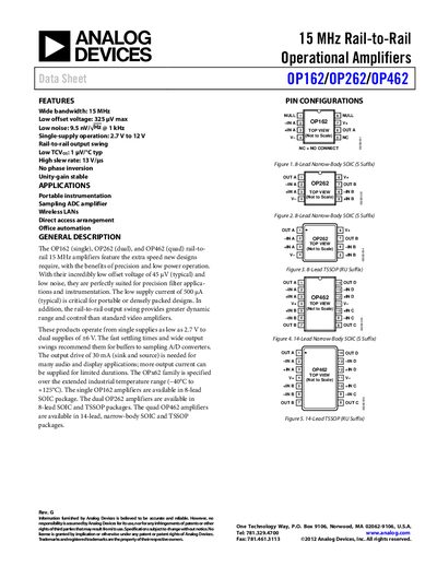 Analog Devices OP162/OP262/OP462 Product Handbook - cover page