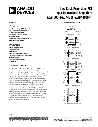 Analog Devices ADA4000-1/ADA4000-2/ADA4000-4 Datasheet Rev A - cover page