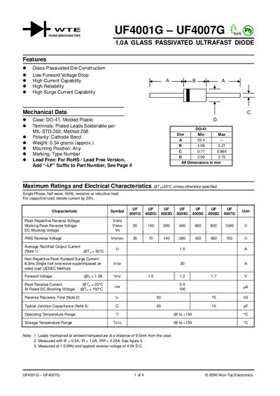 Won-Top UF4001G–UF4007G Datasheet - cover page