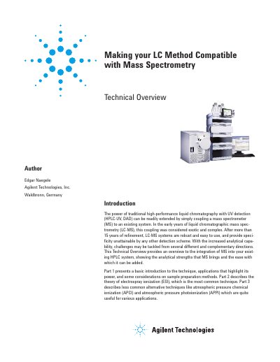 Agilent Making Your LC Method Compatible with Mass Spectrometry Technical Overview - cover page