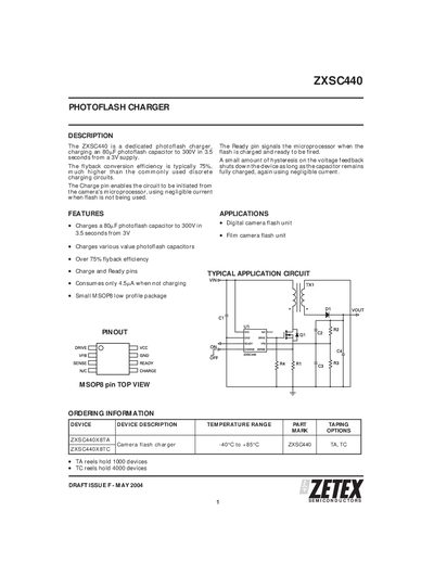 Zetex ZXSC440 Photoflash Charger Datasheet - cover page