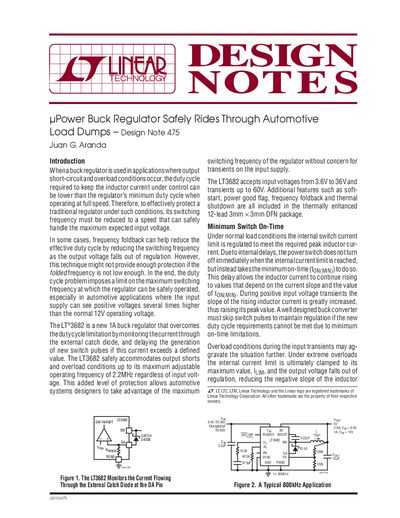 Linear Technology LT3682 Buck Regulator Automotive Load Dump Design Note 475 - cover page