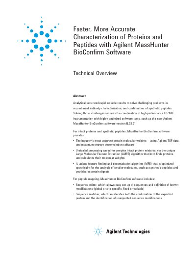 Agilent MassHunter BioConfirm Software Technical Overview - cover page
