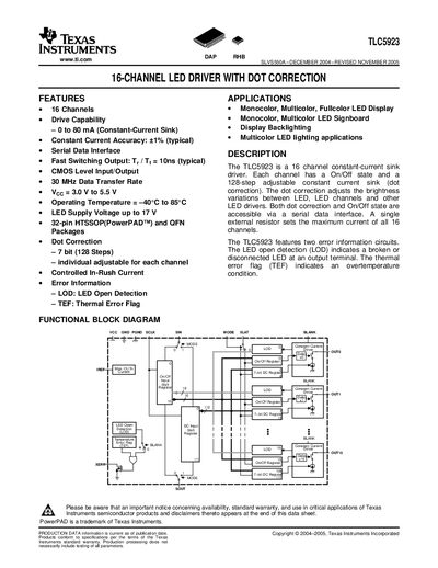 Texas Instruments TLC5923 Datasheet Handbook - cover page