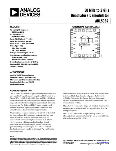 Analog Devices ADL5387 Datasheet - cover page