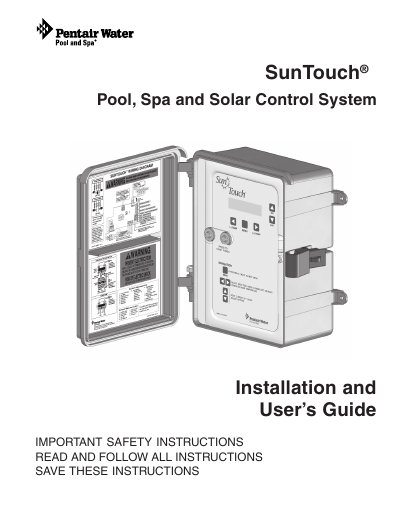 Pentair SunTouch Pool Spa Control System Installation User Guide - cover page