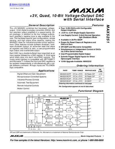 Maxim MAX5251 Quad 10-Bit DAC Datasheet - cover page