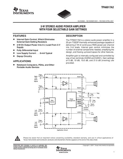 Texas Instruments TPA6017A2 Datasheet - cover page