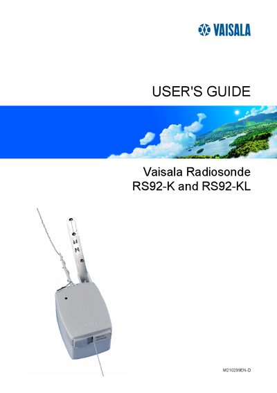 Vaisala RS92-K / RS92-KL User Manual - cover page