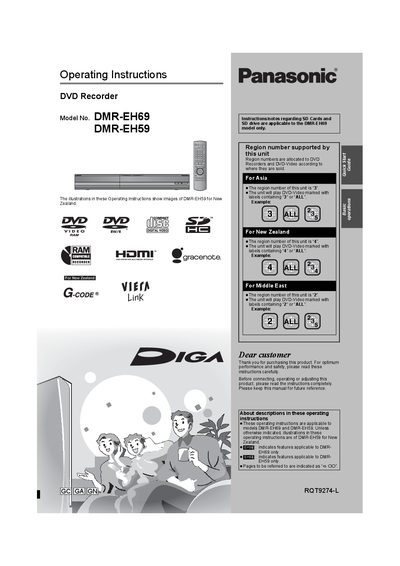 Sony DMR-EH69 / DMR-EH59 DVD Recorder Operating Instructions - cover page