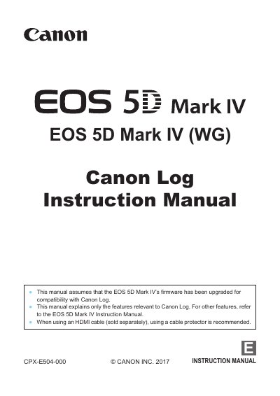 Canon EOS 5D Mark IV Canon Log Instruction Manual - cover page