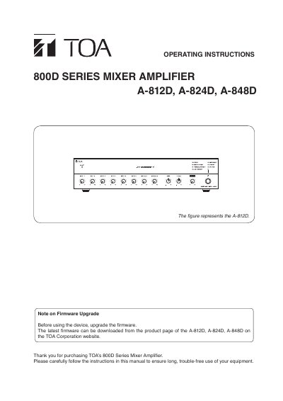 TOA 800D Series Mixer Amplifier User Manual