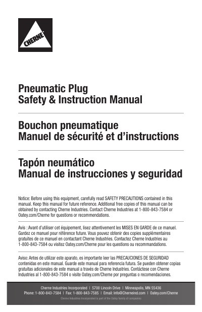 Cherne Pneumatic Plug Safety and Instruction Manual - cover page