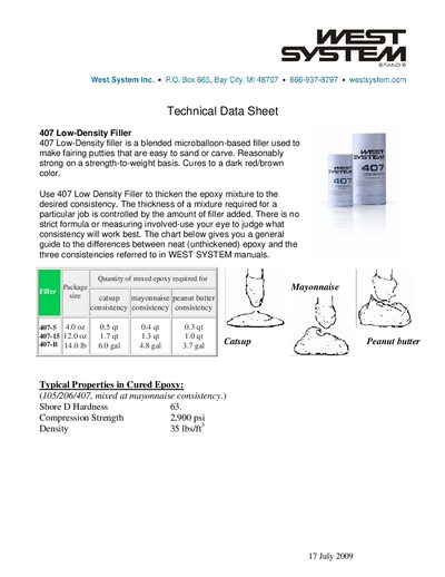 WEST SYSTEM 407 Low-Density Filler Technical Data Sheet - cover page