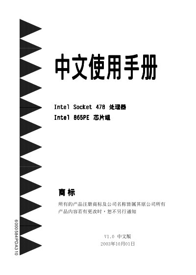 Intel Socket 478 CPU Intel 865PE Chipsets Manual - cover page