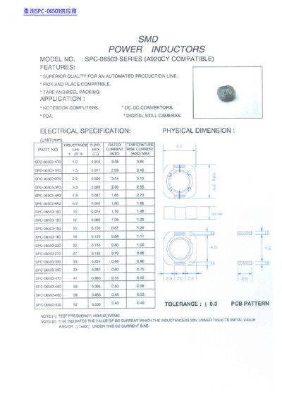 SMD SPC-06503 Series Inductor Datasheet - cover page