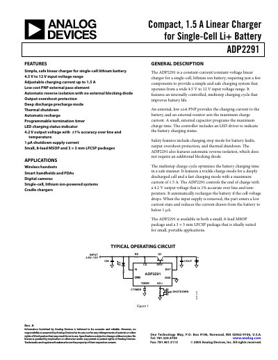 Analog Devices ADP2291 Datasheet - cover page