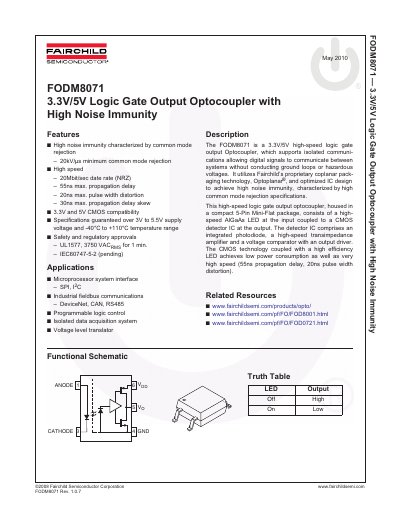 FAIRCHILD FODM8801A FODM8801B FODM8801C OptoHiT Series High Temperature Phototransistor Optocoupler in Half Pitch Mini-Flat 4-Pin Package handbook - cover page