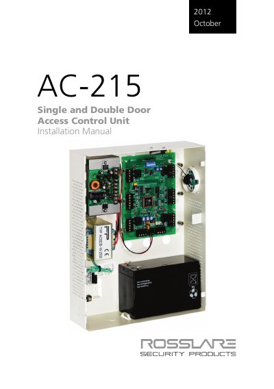 Rosslare AC-215 Access Control Unit Installation Guide - cover page