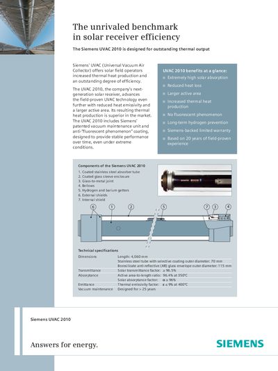 Siemens UVAC 2010 Solar Receiver Answers for Energy Guide - cover page