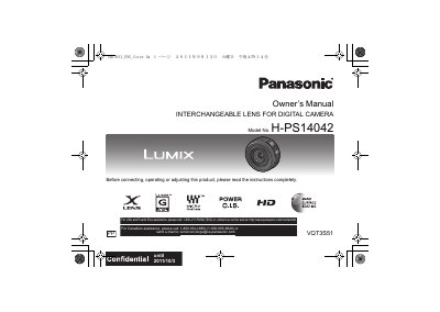 Panasonic H-PS14042 Interchangeable Lens Owner's Manual - cover page