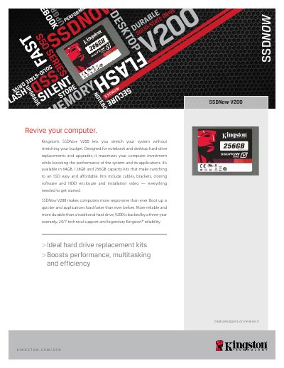 Kingston SSDNow V200 SSD Product Leaflet - cover page
